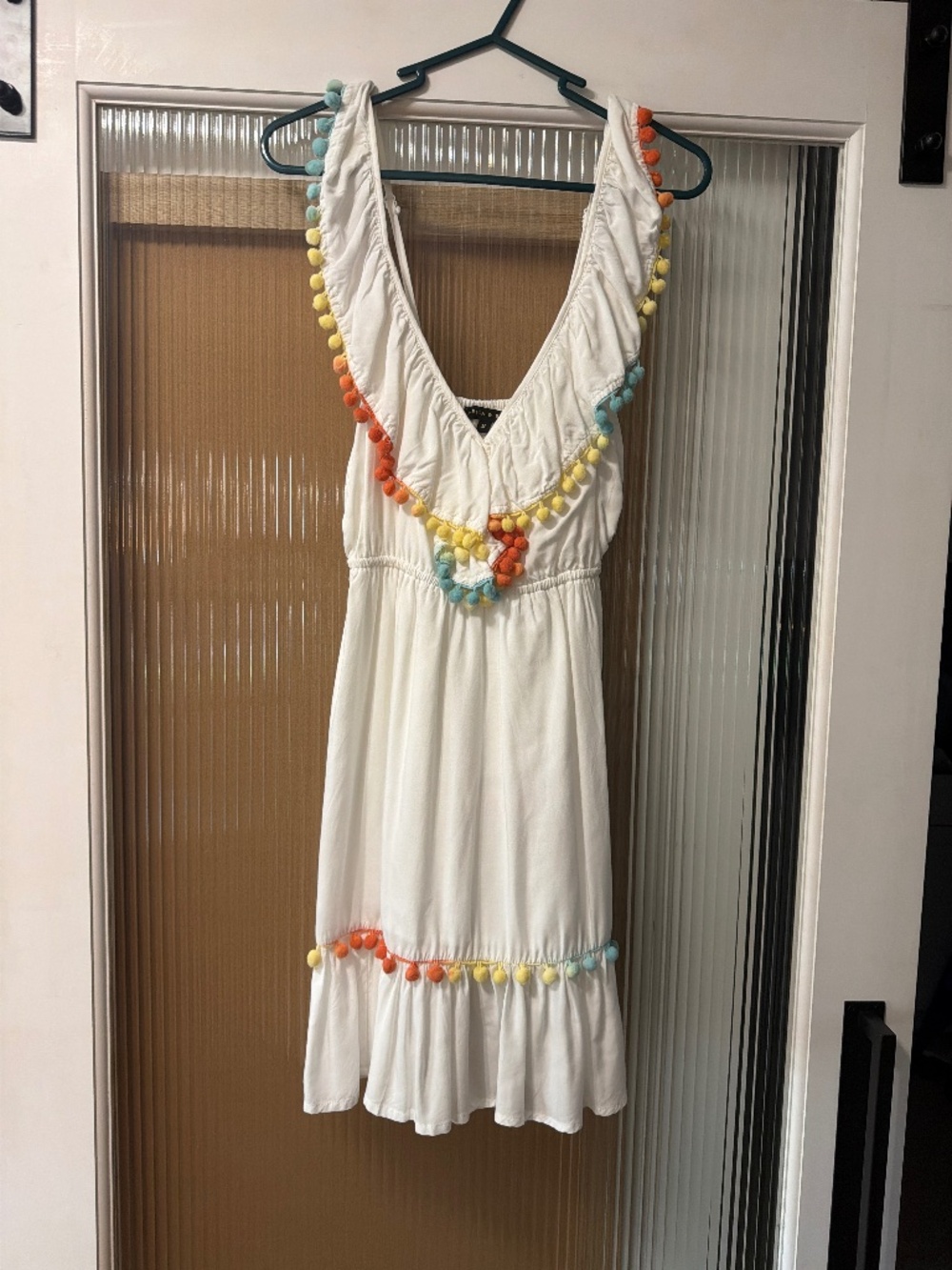 Colorful Pompom White Dress